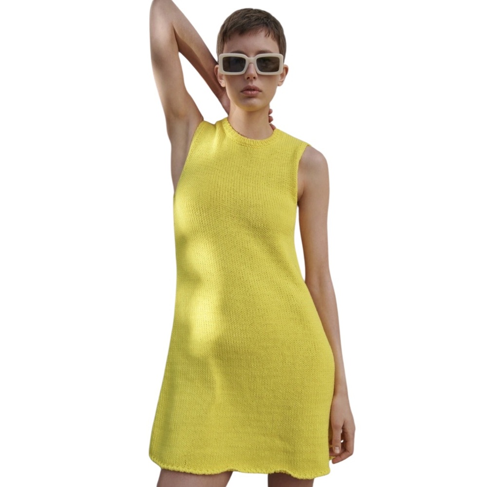Zara Bright Yellow Chunky Knit Sleeveless Top/Dress